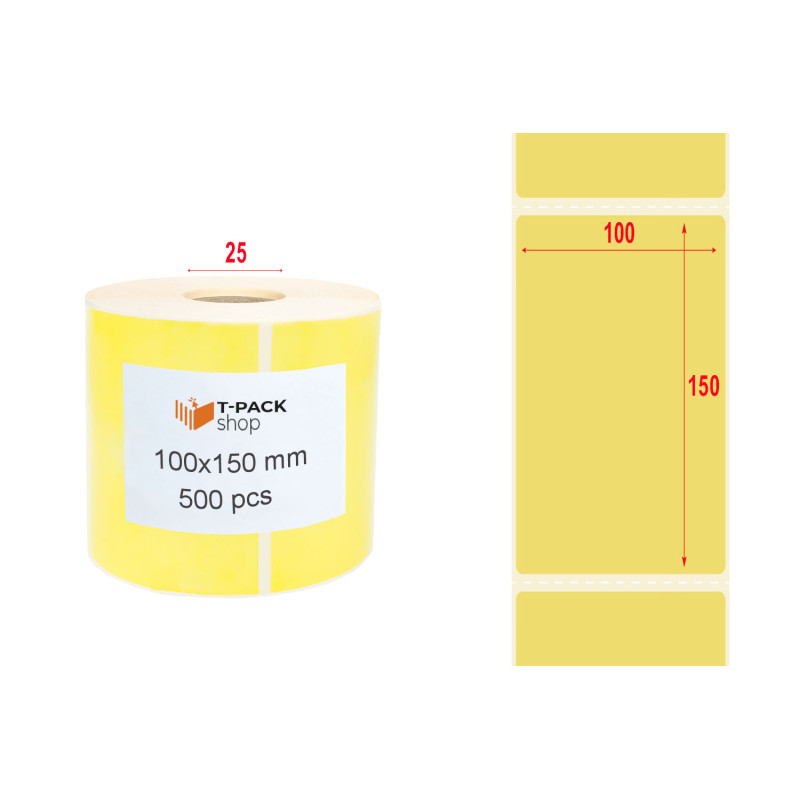 Thermal Labels 100x150mm 500pcs core 25mm yellow