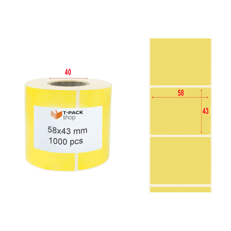 Thermal Labels 58x43 1000pcs core 40mm yellow