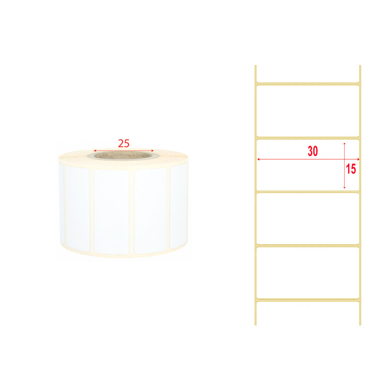 Thermal labels opaque 30x15mm 750pcs 25mm white