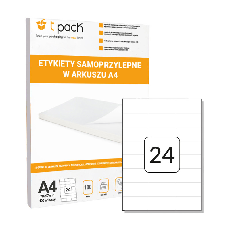 Labels in sheet A4 TNT 70x37mm 2400 pcs.