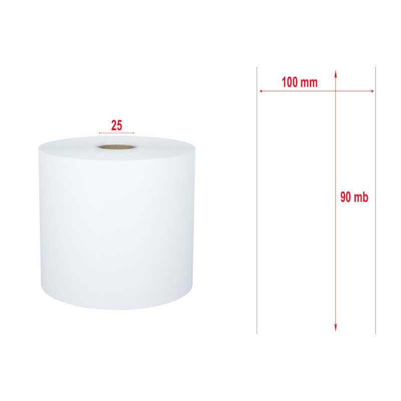 Thermal Labels Linerless 100mm 90mb core 25mm white