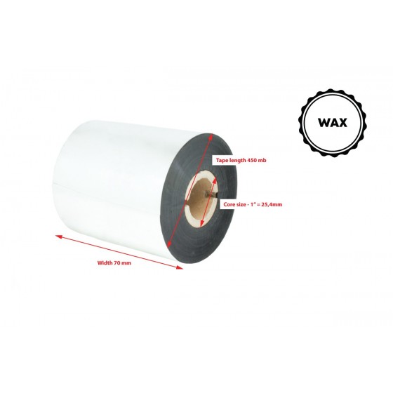 Wax Thermal Transfer Ribbon 70x450 Black 1inch OUT