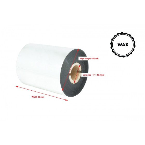 Wax Thermal Transfer Ribbon 80x450 Black 1inch OUT