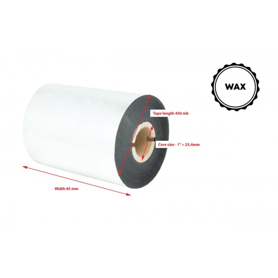 Wax Thermal Transfer Ribbon 85x450 Black 1inch OUT