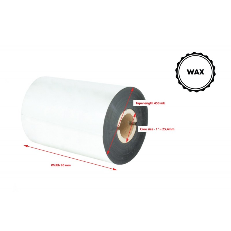 Wax Thermal Transfer Ribbon 90x450 Black 1inch OUT