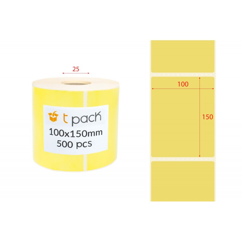 Thermal Labels 100x150mm 500pcs core 25mm yellow